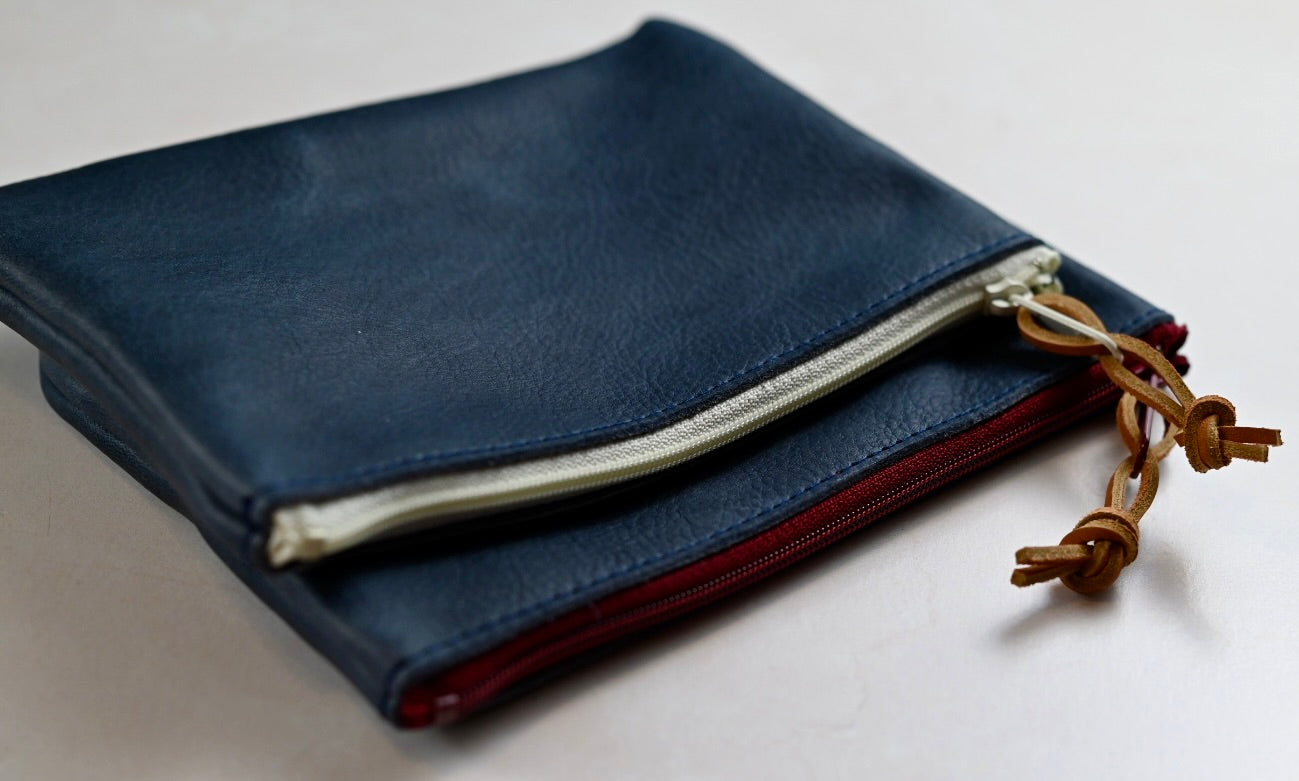 Leather Zip Pouch - Deep Blue