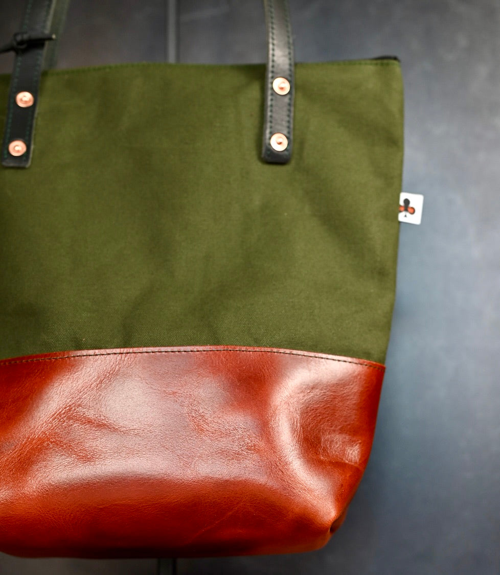 Rover Zipper Tote - Ranger Green Canvas with Leather Bottom