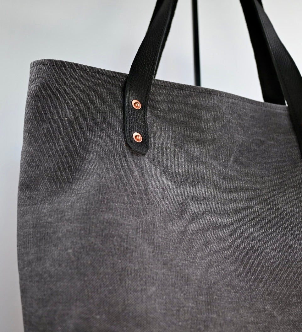 Discovery Tote - Heavy Canvas and Leather - Black