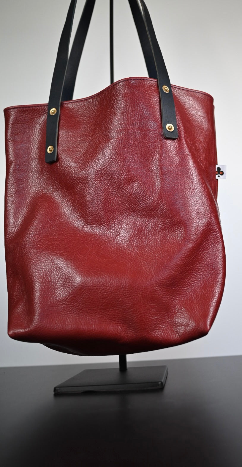 Classy Bookstore Tote - Hearth Red Leather with Deep Navy Leather Straps