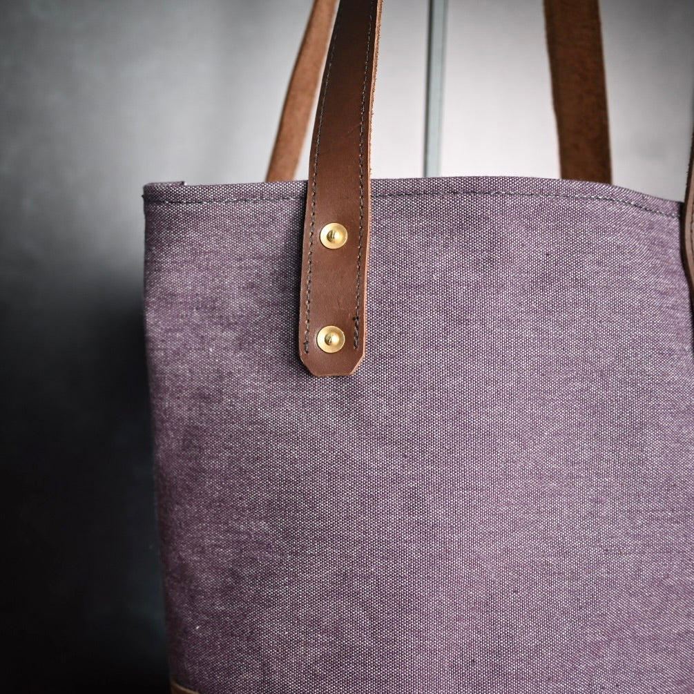 Rover Tote - Plum Canvas with Brown Leather