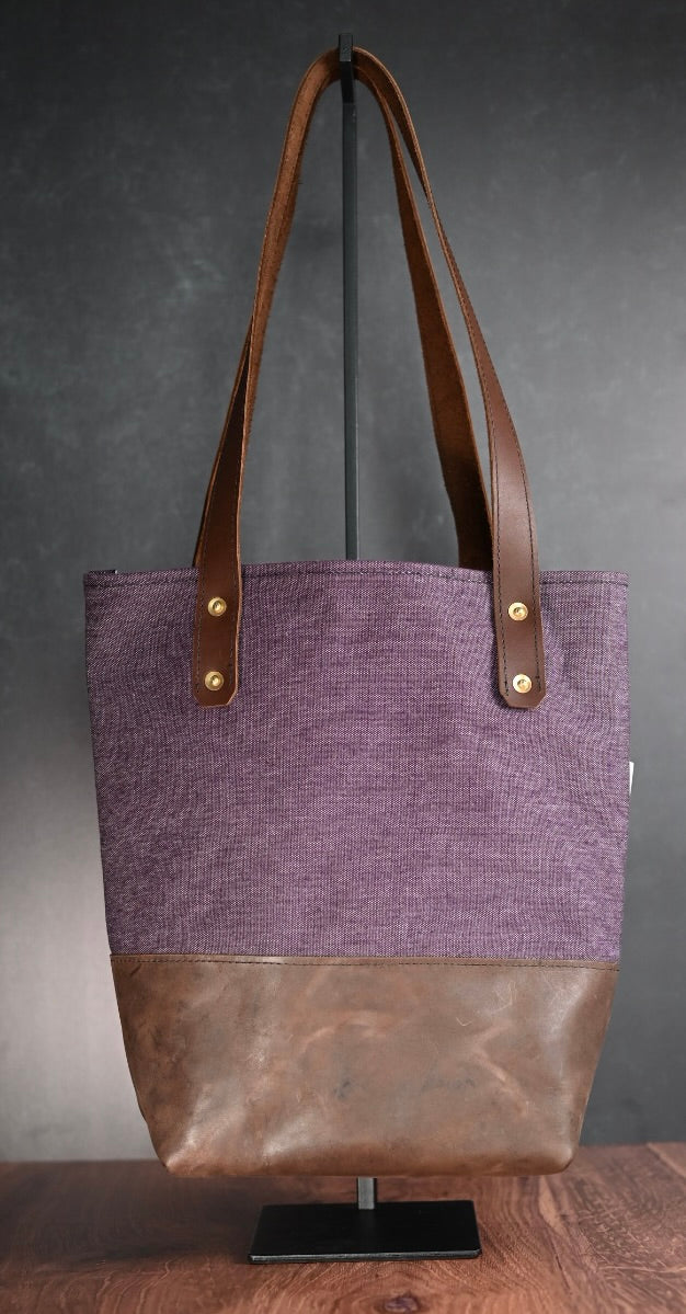 Rover Tote - Plum Canvas with Brown Leather