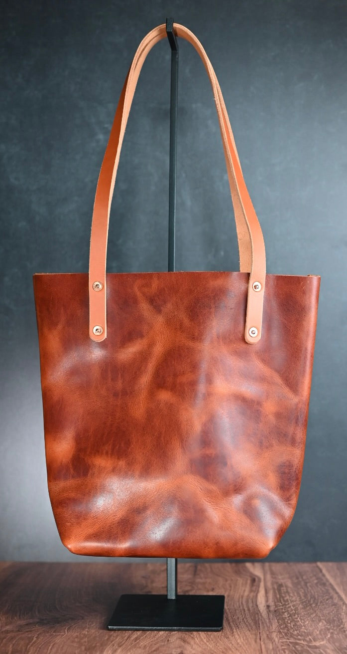 Hill Climb Tote - Veg Tan Leather in Red Oak