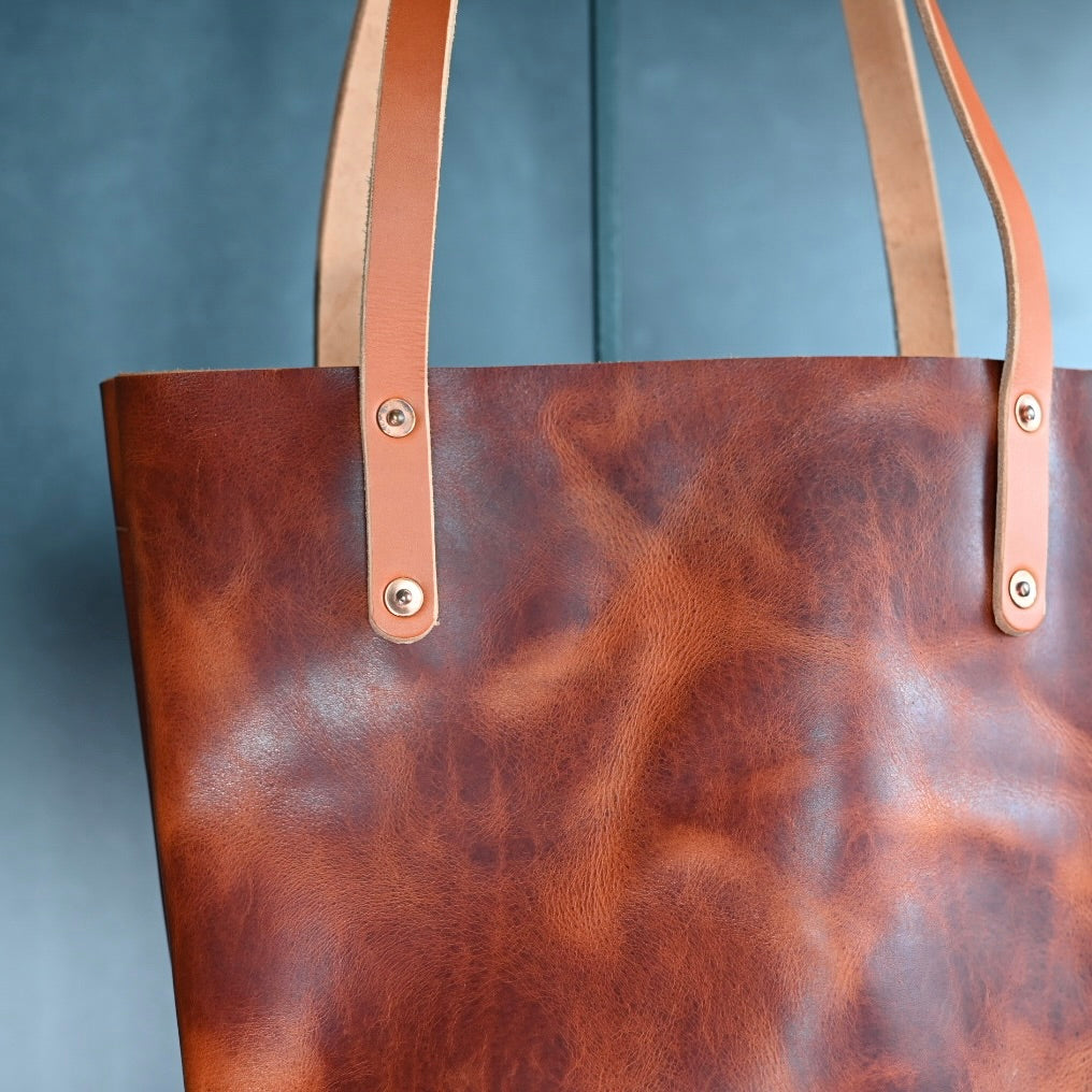 Hill Climb Tote - Veg Tan Leather in Red Oak