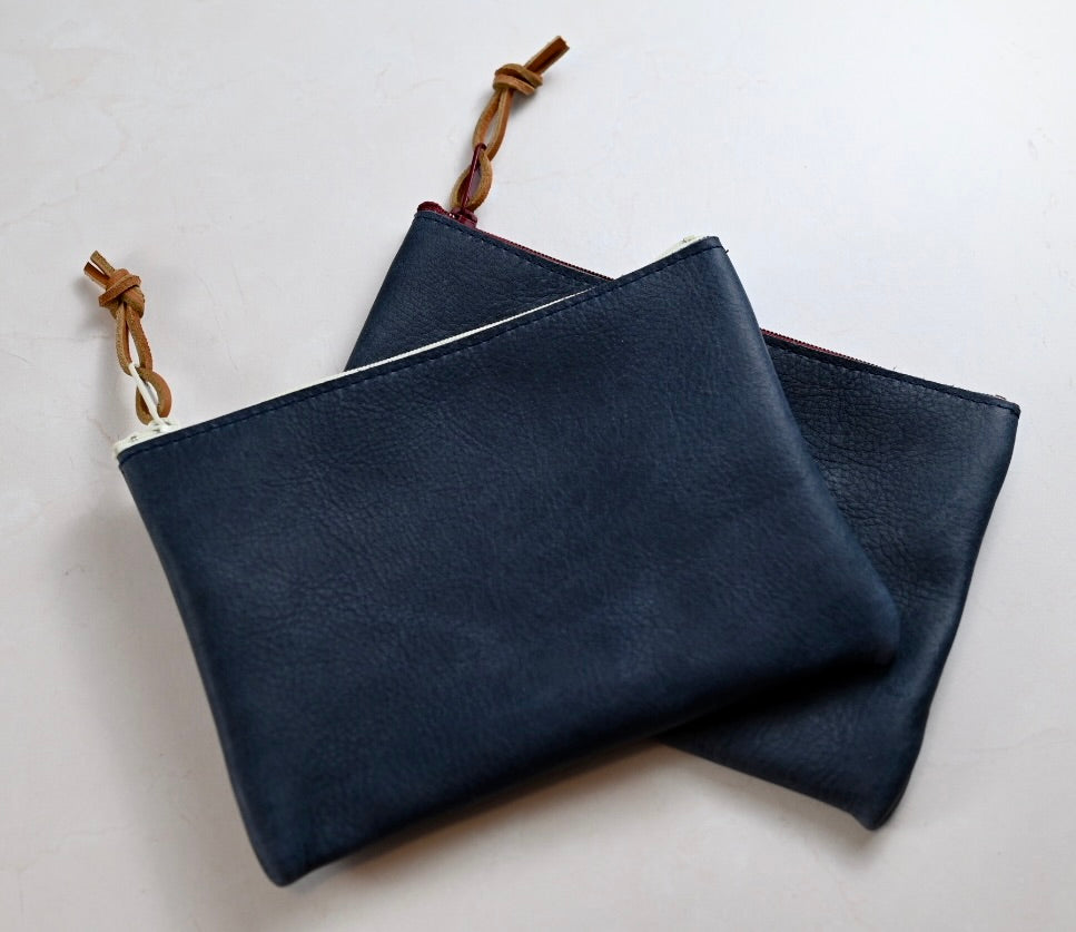 Leather Zip Pouch - Deep Blue