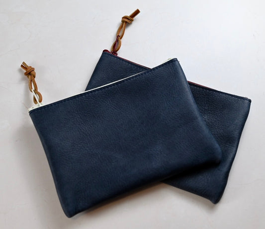 Leather Zip Pouch - Deep Blue