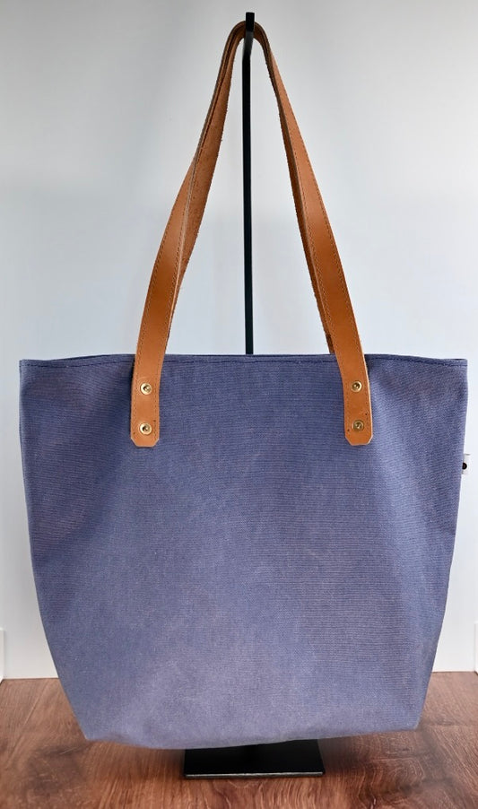 Discovery Tote - Heavy Canvas and Leather - Blue