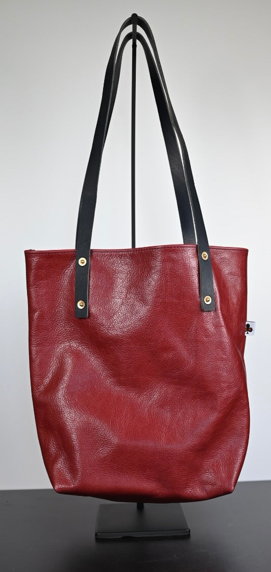 Classy Bookstore Tote - Hearth Red Leather with Deep Navy Leather Straps