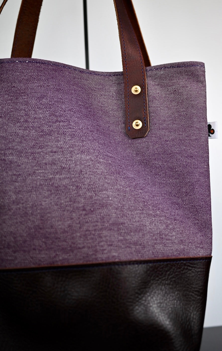 Rover Tote - Plum Canvas with Brown Leather