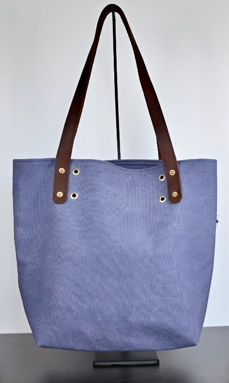 Discovery Tote - Heavy Canvas and Leather - Blue