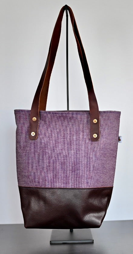 Rover Tote - Plum Canvas with Brown Leather